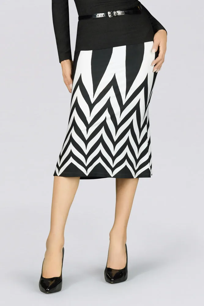 Elegant Black and White Print Midi Skirt