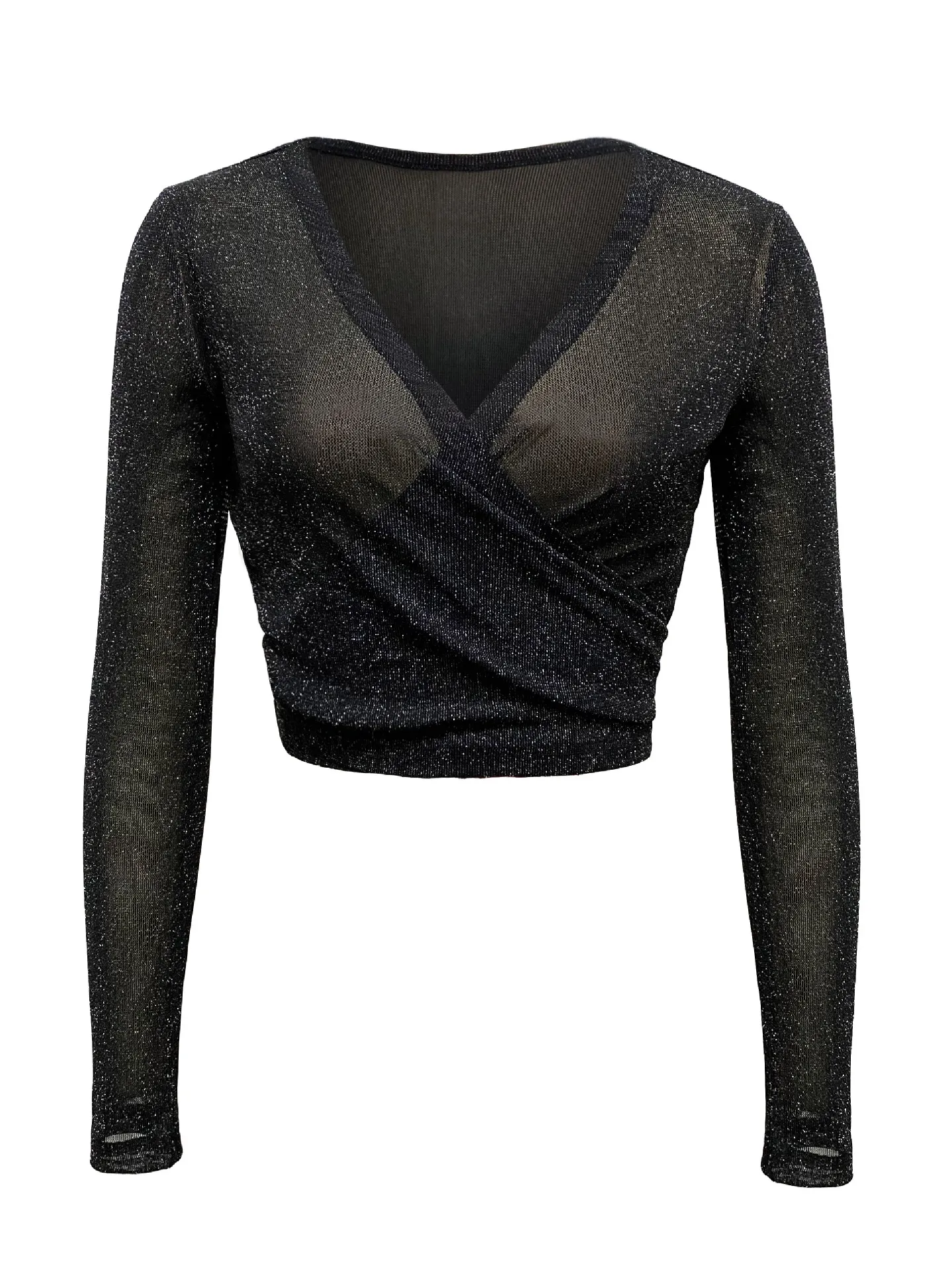 Elegant Black Tulle Butterfly Ties Blouse