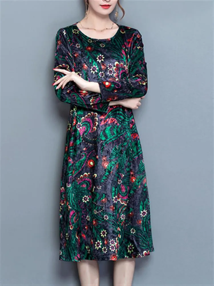 Elegant Printed Women Velvet Dresses