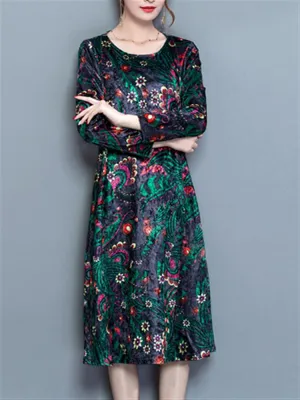 Elegant Printed Women Velvet Dresses