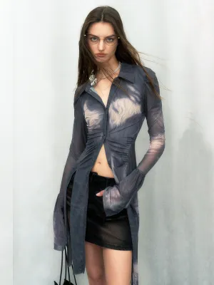 Elegant Slit Mesh Shirt