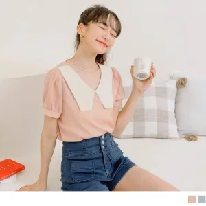 ELEGANT V-NECK DOLL COLLAR PUFF SLEEVE TOPS