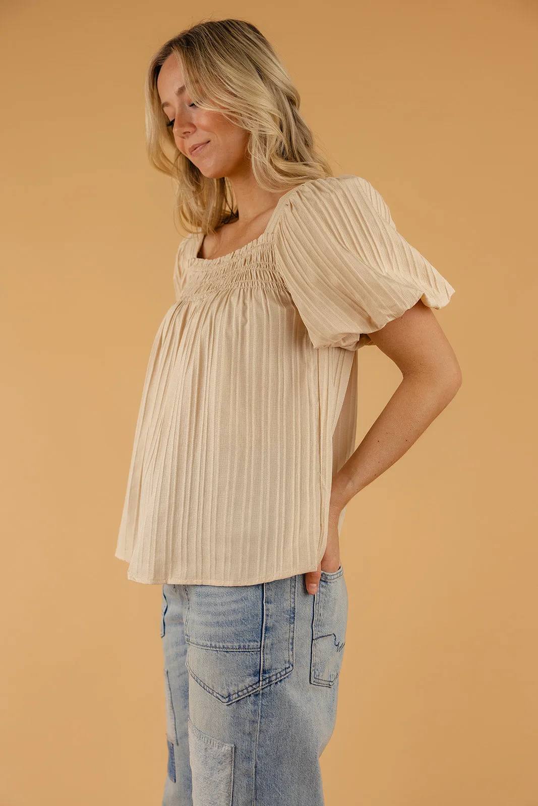 Elle Textured Square Neck Blouse