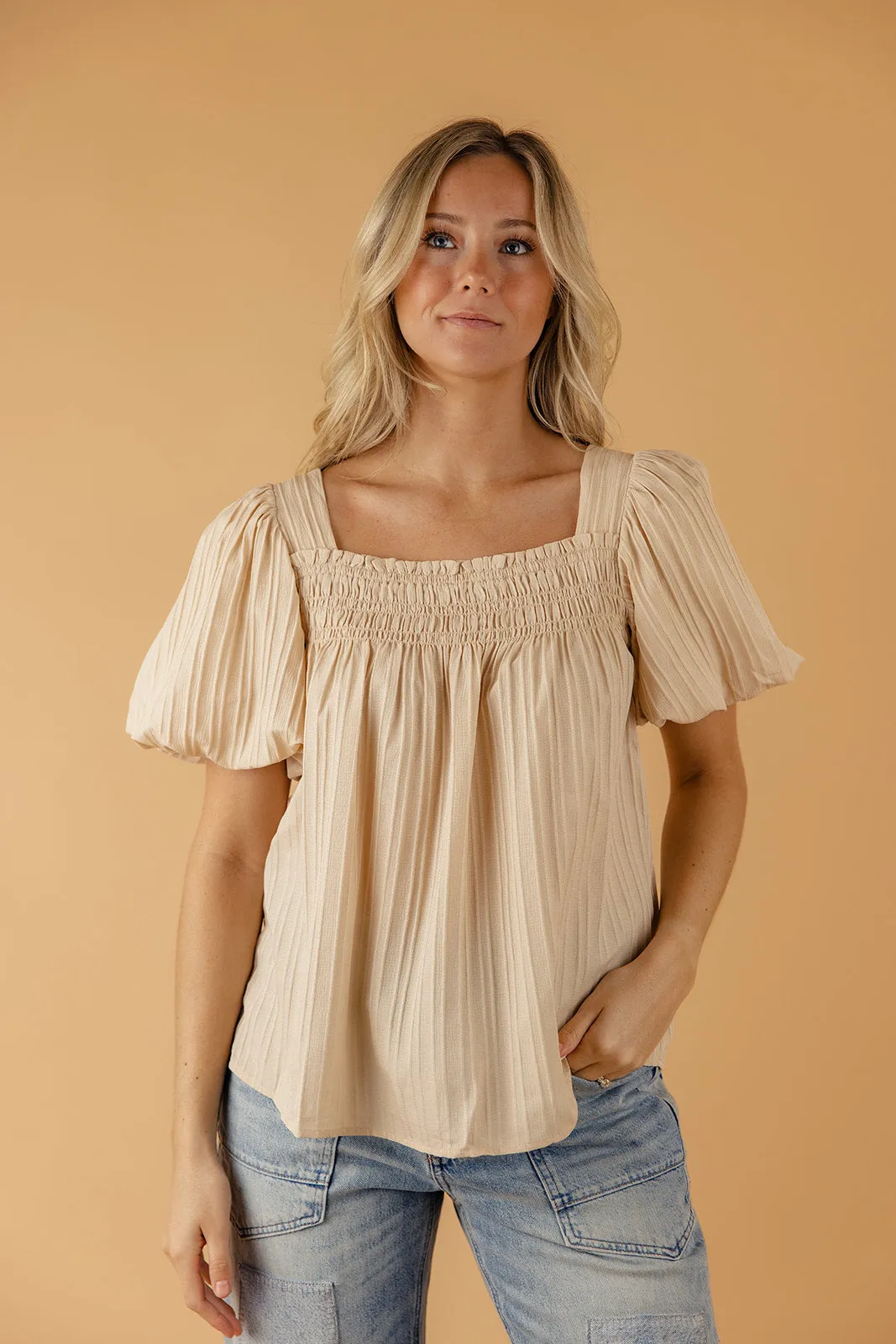 Elle Textured Square Neck Blouse