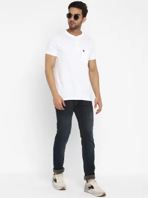 Essentials White Solid Henley Neck T-Shirt