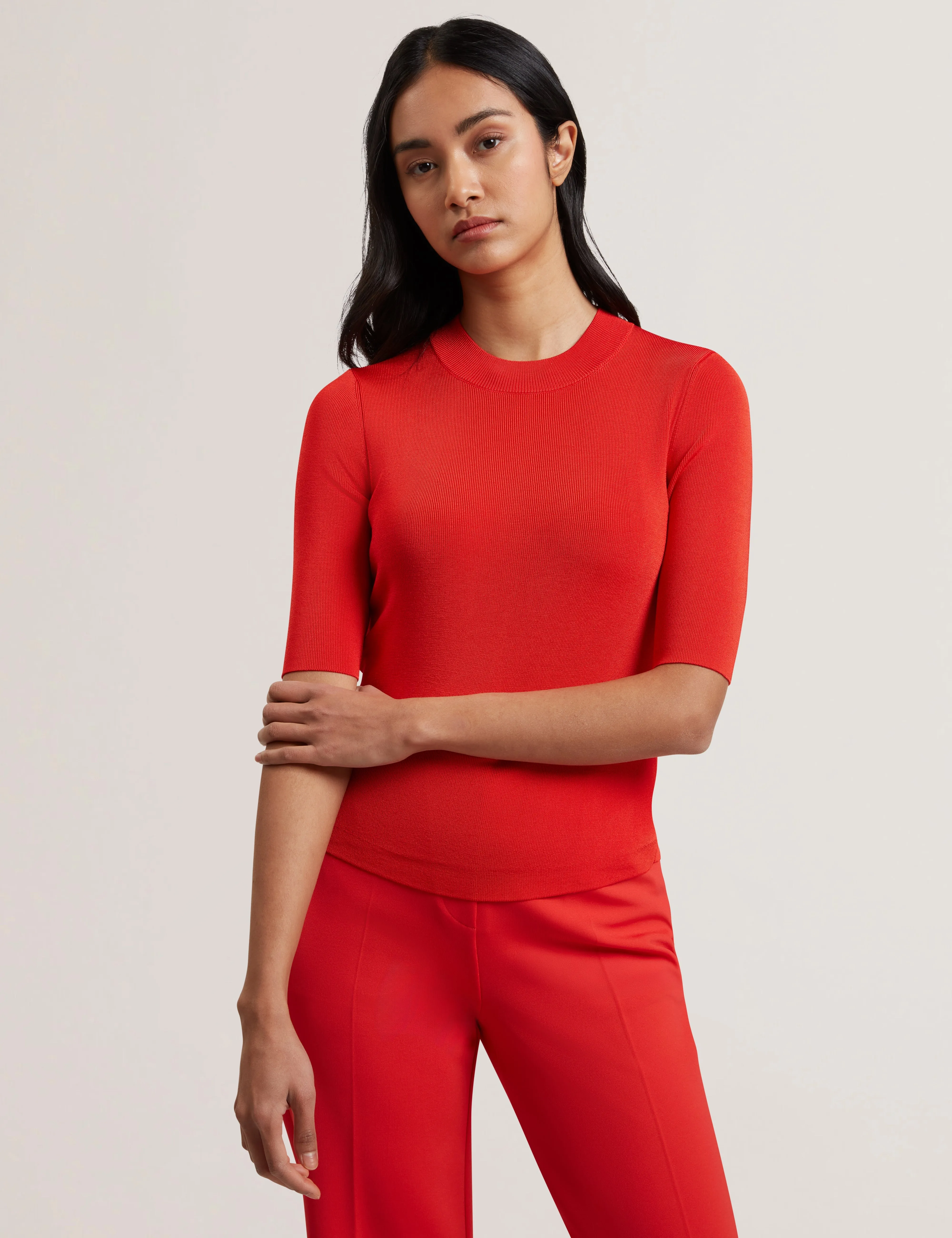 Felixia Knitted Half Sleeve Tee Red