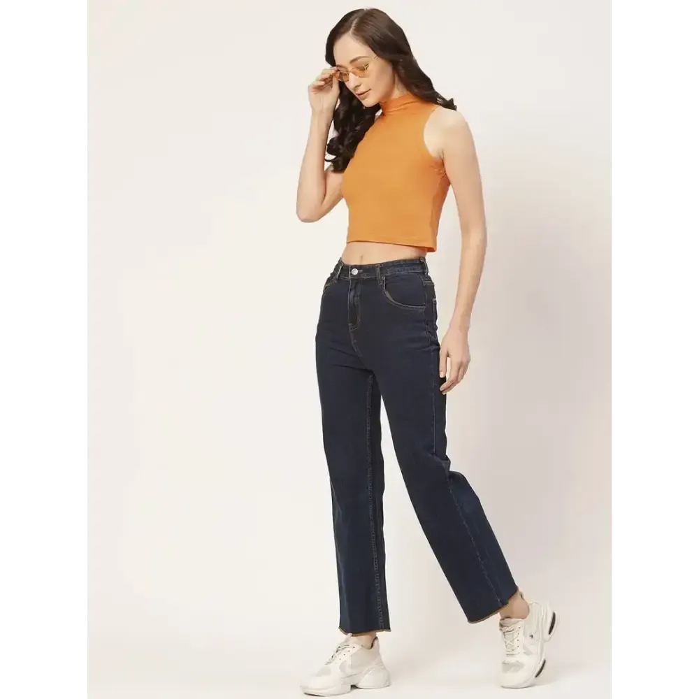 Femea Women Solid Super Soft streachable Cotton Lycra blended Crop Top (YELLOW)
