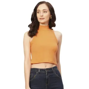 Femea Women Solid Super Soft streachable Cotton Lycra blended Crop Top (YELLOW)