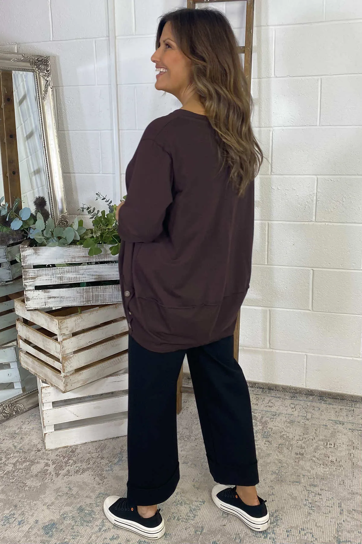 Georgia Button Cotton Top Cocoa