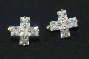 Golden Crystals Cross Designer Metallic Cufflinks