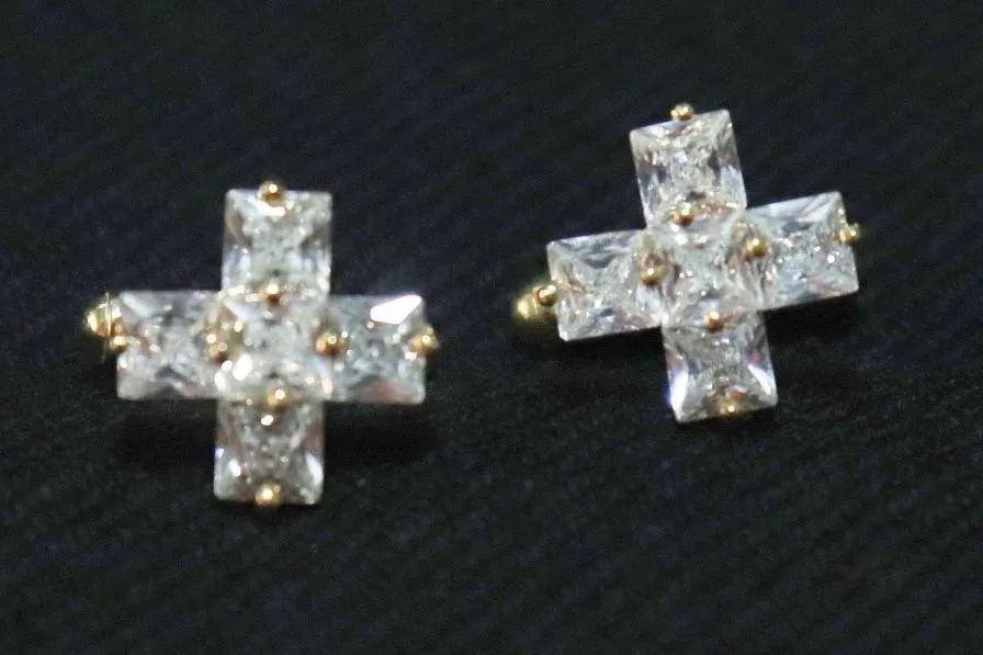 Golden Crystals Cross Designer Metallic Cufflinks