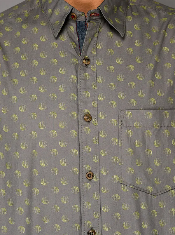 Greenfibre Grey Printed Slim Fit Casual Shirt