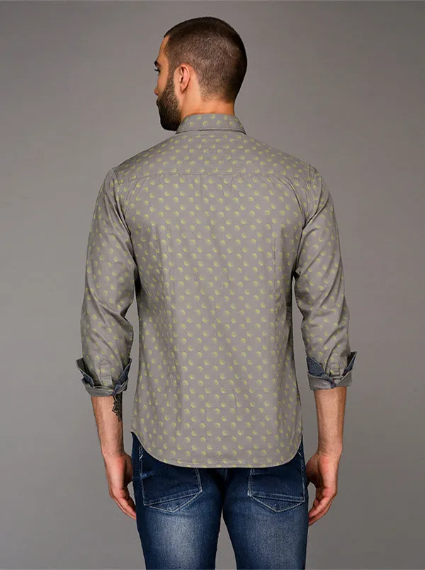 Greenfibre Grey Printed Slim Fit Casual Shirt