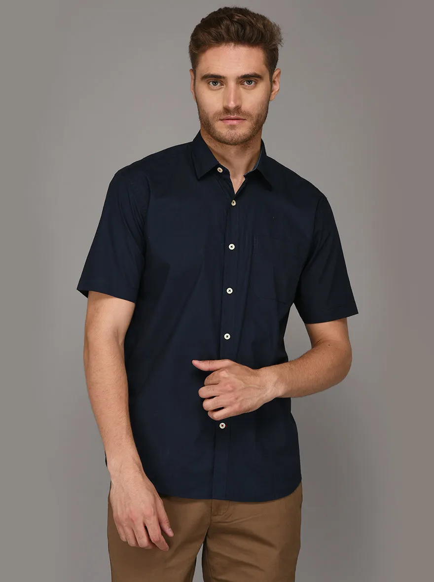 Greenfibre Navy Blue Regular Fit Casual Shirt