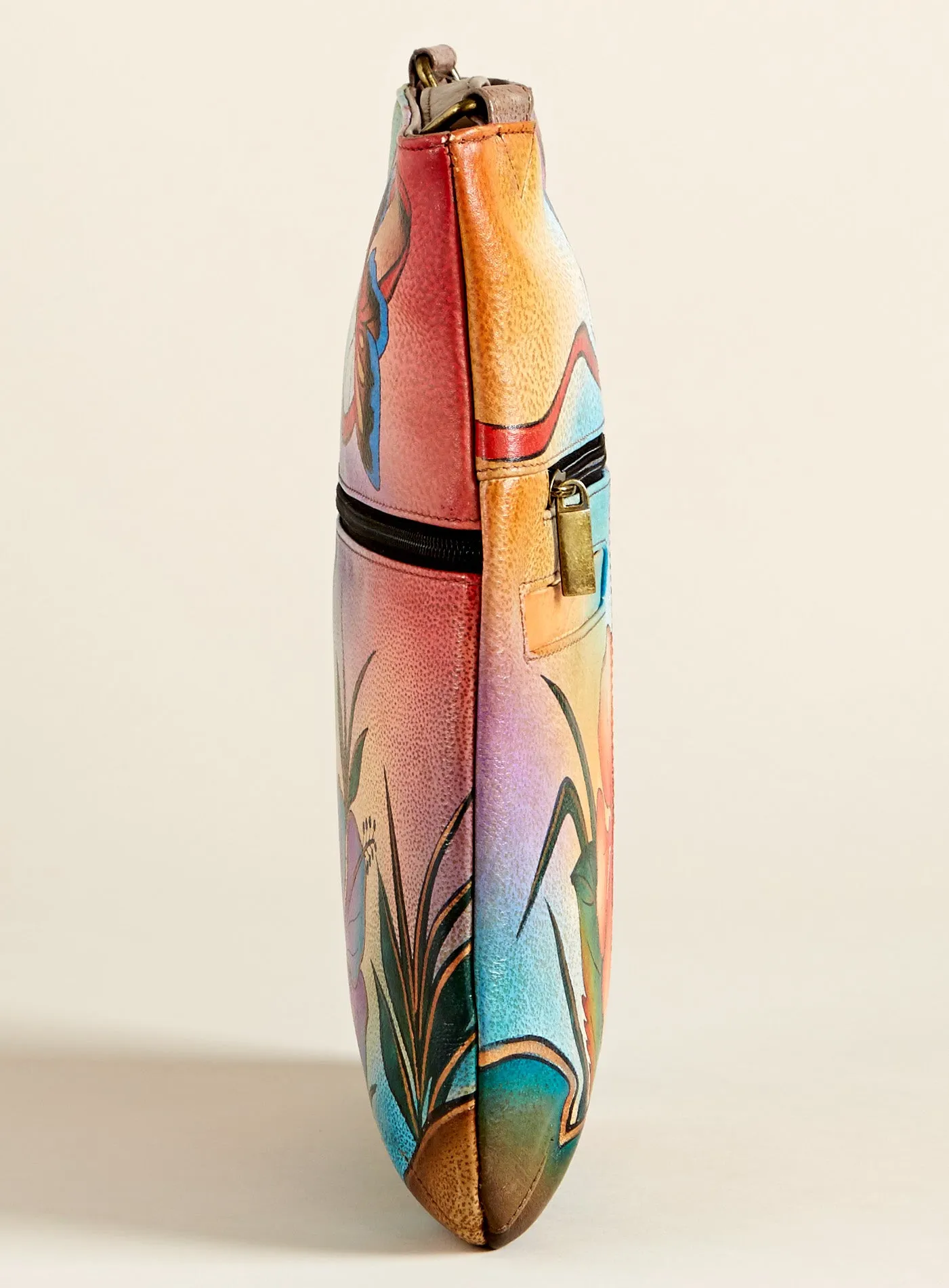 Hibiscus Hand-painted Leather Crossbody Bag FINAL SALE (No Returns)