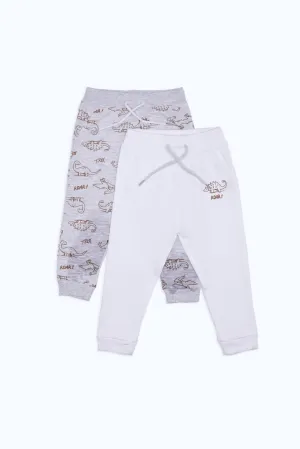 Infant Boys Grey And White Dino Print Active Pant (Pack of 2)
