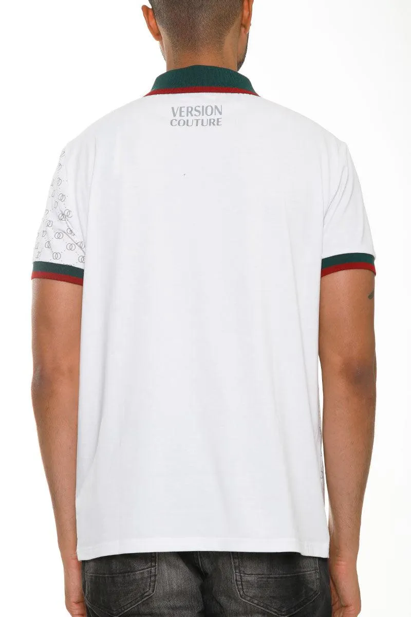 Italian Green Red White Print Collared Polo Shirt