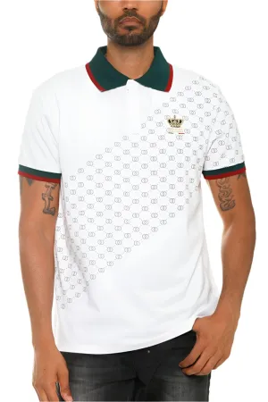 Italian Green Red White Print Collared Polo Shirt