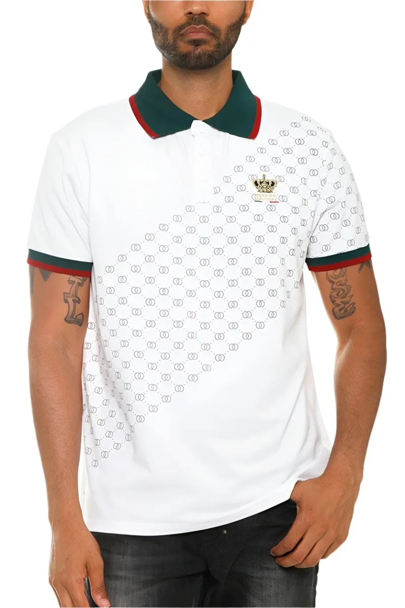 Italian Green Red White Print Collared Polo Shirt