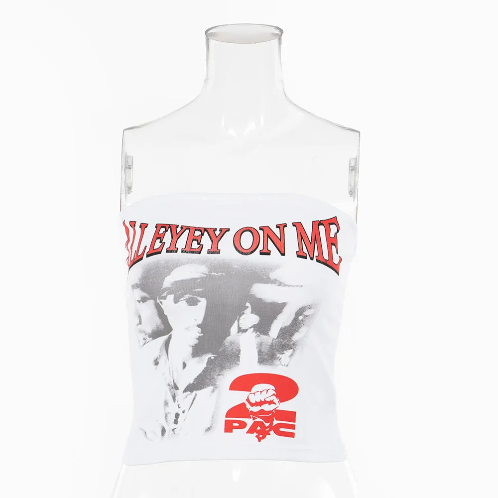 Kelsey Letter Print Strapless Top