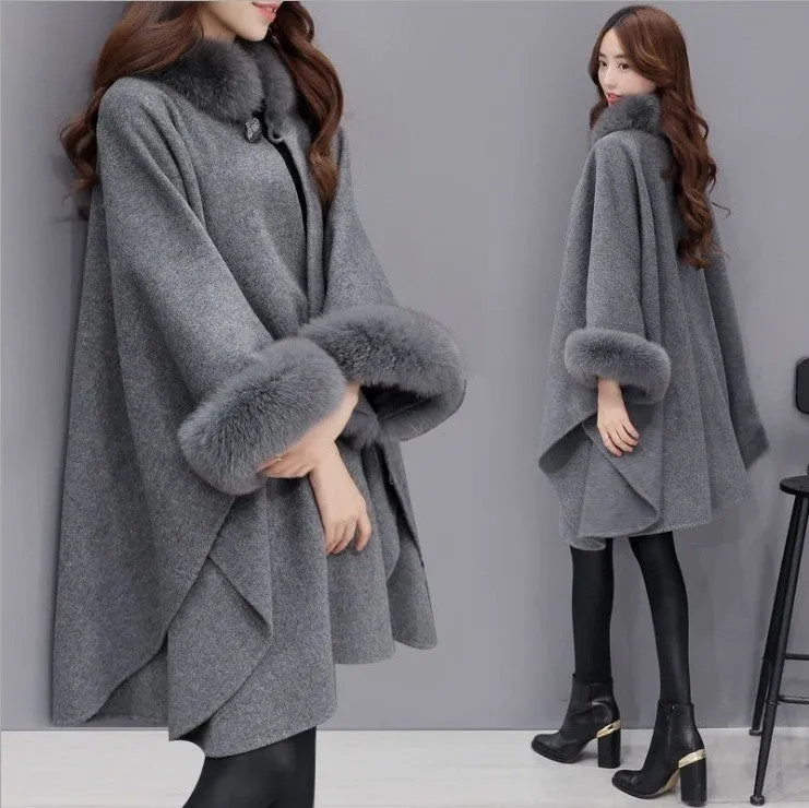 Korean Mid-Length Wool Coat Elegant Shawl Women Outerwear