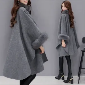 Korean Mid-Length Wool Coat Elegant Shawl Women Outerwear