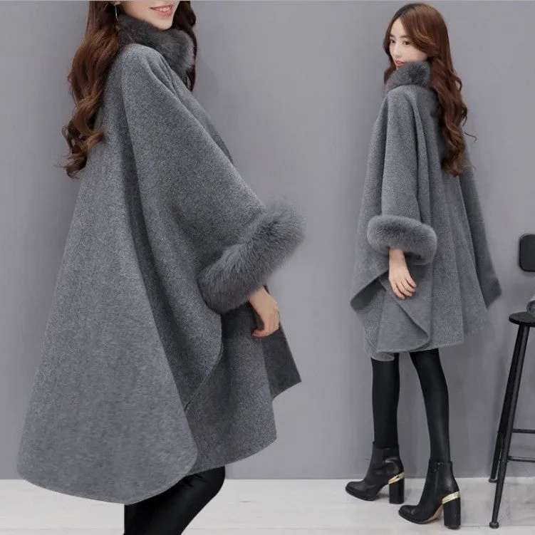 Korean Mid-Length Wool Coat Elegant Shawl Women Outerwear