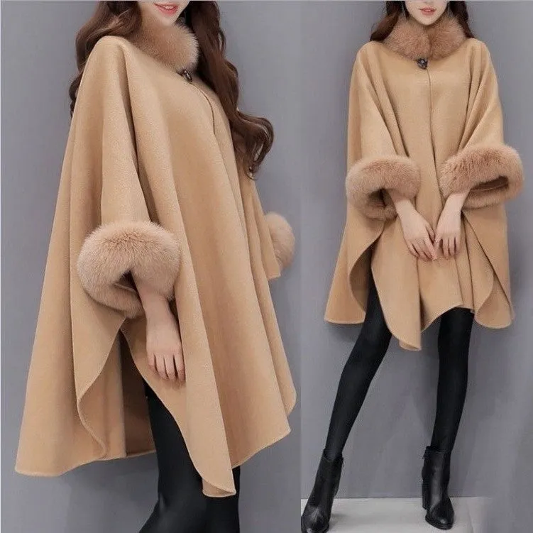 Korean Mid-Length Wool Coat Elegant Shawl Women Outerwear