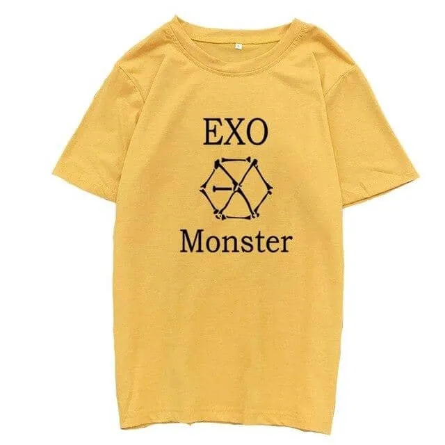 Kpop EXO T-Shirt Women Letter O-Neck Tops Korean Tops