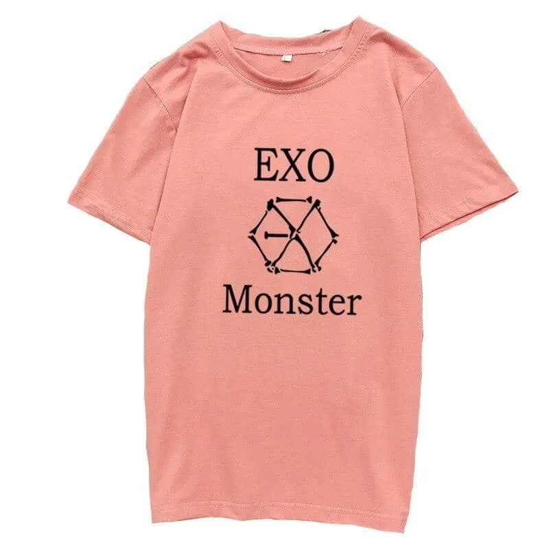Kpop EXO T-Shirt Women Letter O-Neck Tops Korean Tops