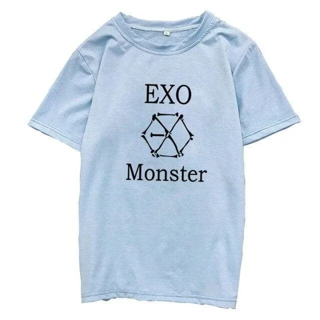 Kpop EXO T-Shirt Women Letter O-Neck Tops Korean Tops