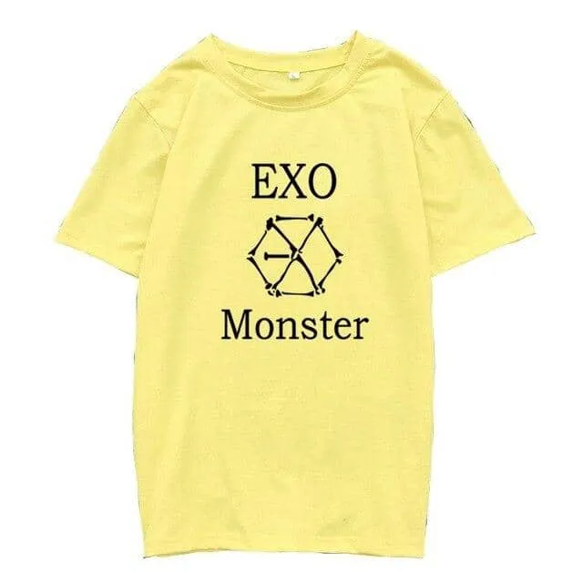 Kpop EXO T-Shirt Women Letter O-Neck Tops Korean Tops