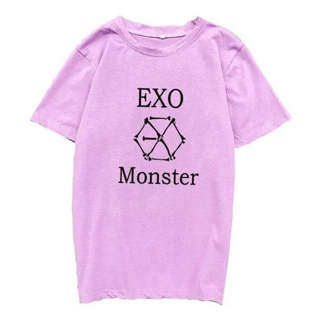 Kpop EXO T-Shirt Women Letter O-Neck Tops Korean Tops