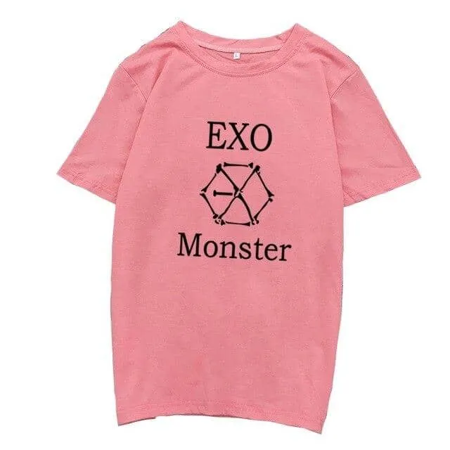 Kpop EXO T-Shirt Women Letter O-Neck Tops Korean Tops