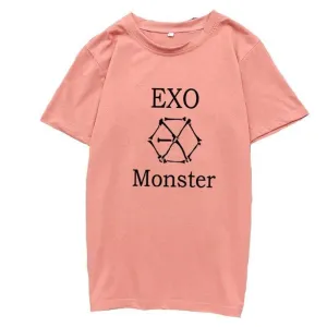 Kpop EXO T-Shirt Women Letter O-Neck Tops Korean Tops