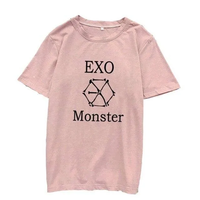 Kpop EXO T-Shirt Women Letter O-Neck Tops Korean Tops