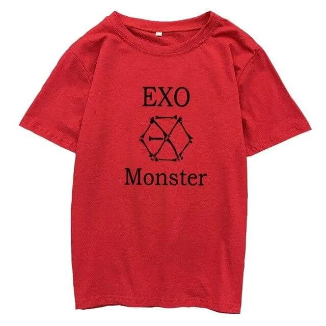 Kpop EXO T-Shirt Women Letter O-Neck Tops Korean Tops
