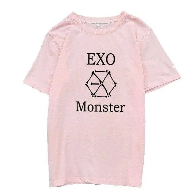 Kpop EXO T-Shirt Women Letter O-Neck Tops Korean Tops