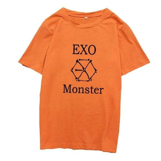 Kpop EXO T-Shirt Women Letter O-Neck Tops Korean Tops