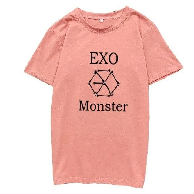 Kpop EXO T-Shirt Women Letter O-Neck Tops Korean Tops