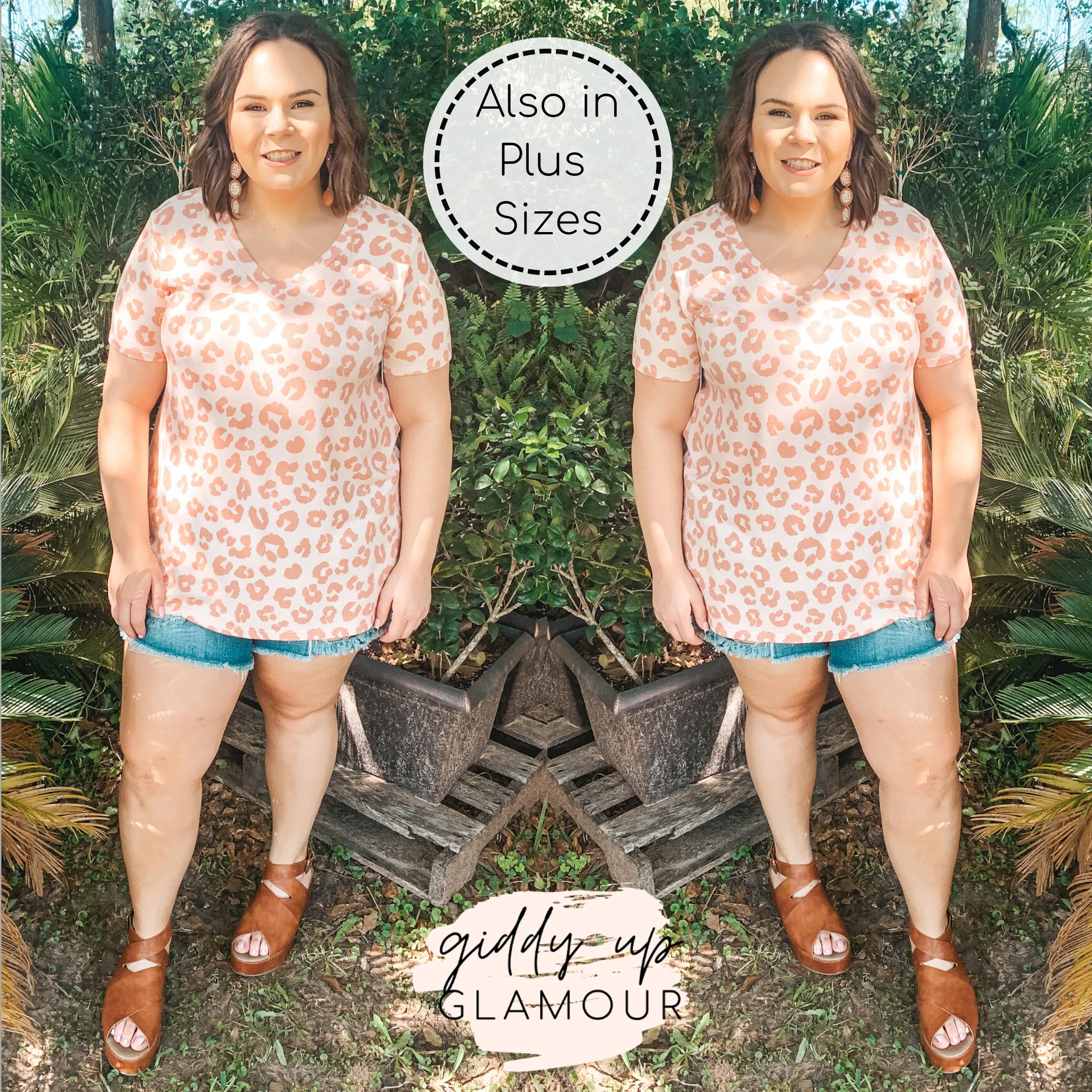 Last Chance Size 3XL | Keep Things Simple Leopard V Neck Tee Shirt in Blush Pink