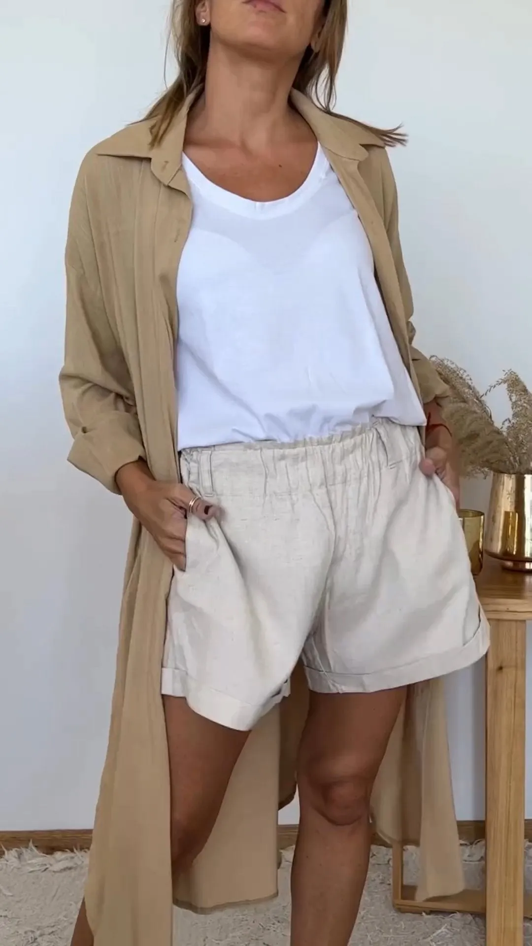 Long Cotton and Linen Comfortable Lapel Shirt