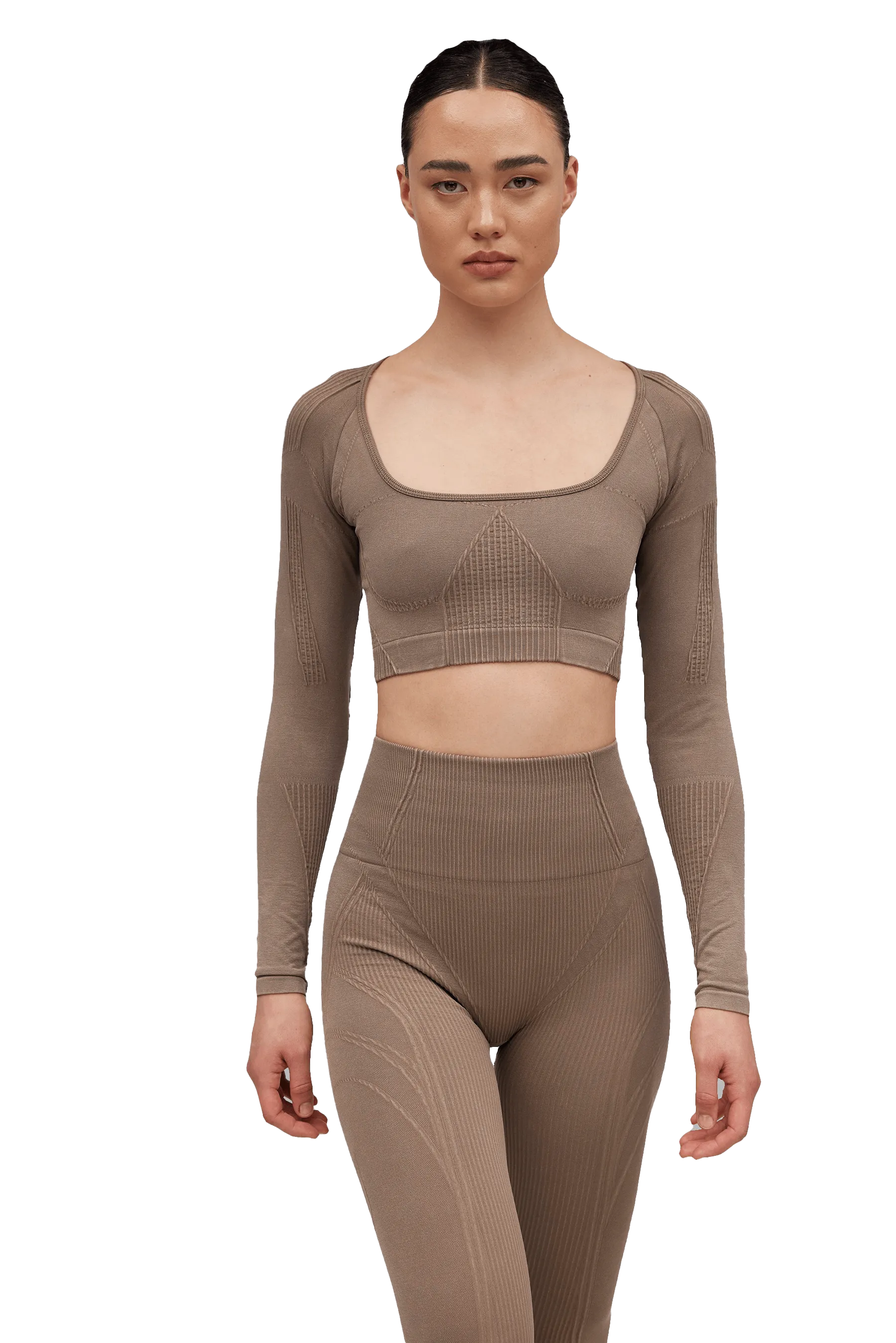 LONG SLEEVE CROPPED TOP - Tan Vintage
