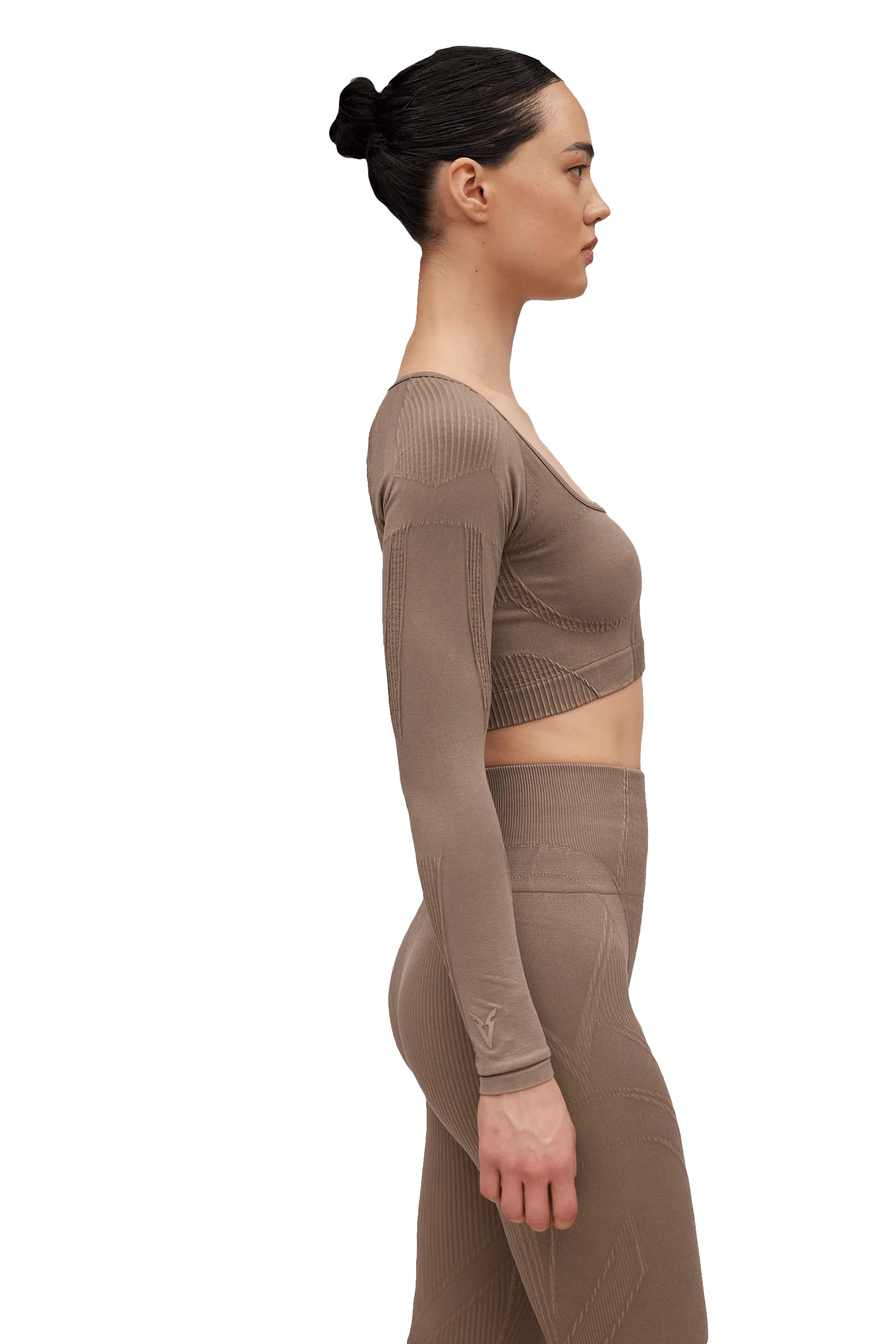 LONG SLEEVE CROPPED TOP - Tan Vintage