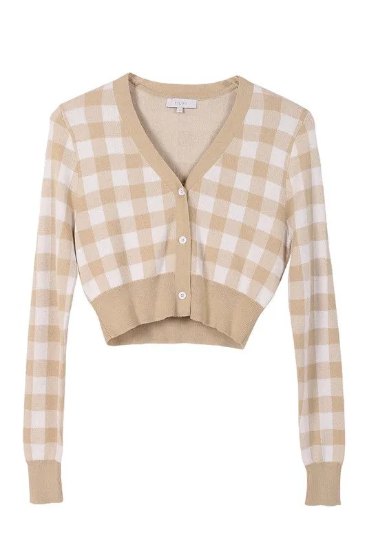 LS Gingham pattern cardigan