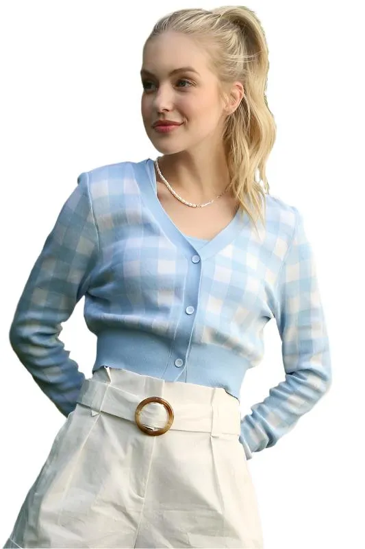 LS Gingham pattern cardigan
