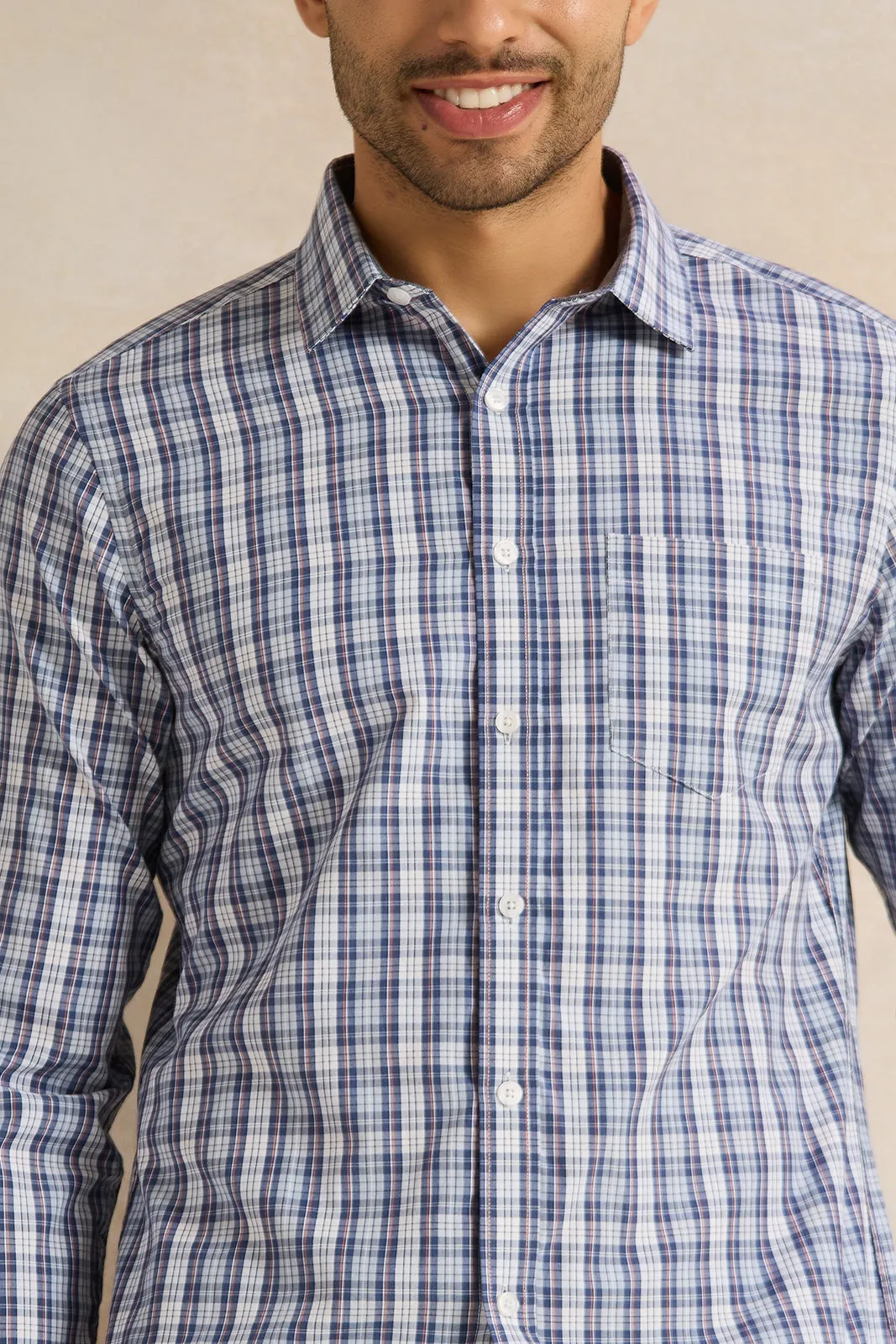 Men Blue Checkered Shirt
