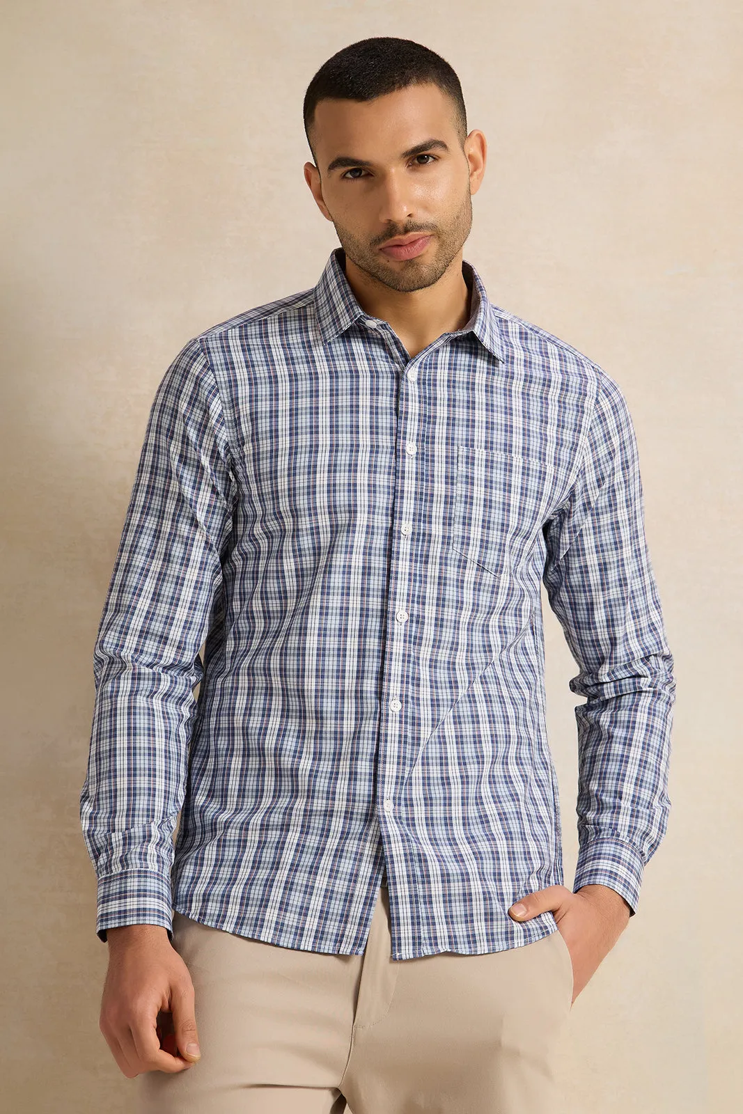 Men Blue Checkered Shirt
