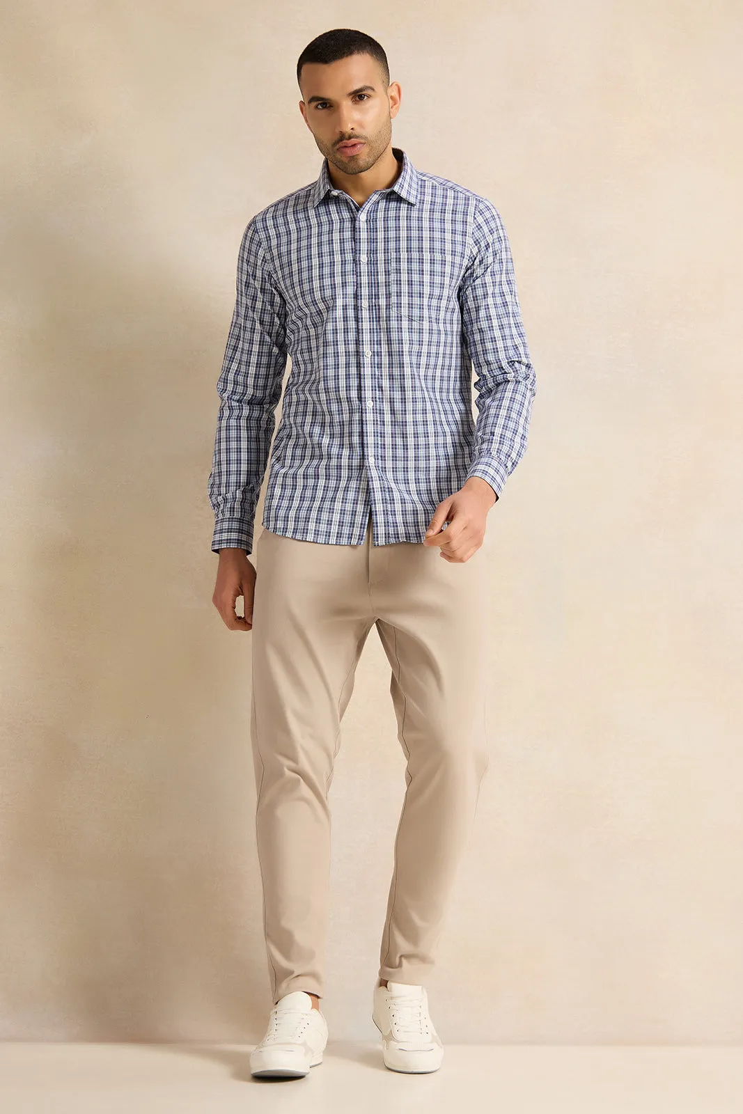 Men Blue Checkered Shirt