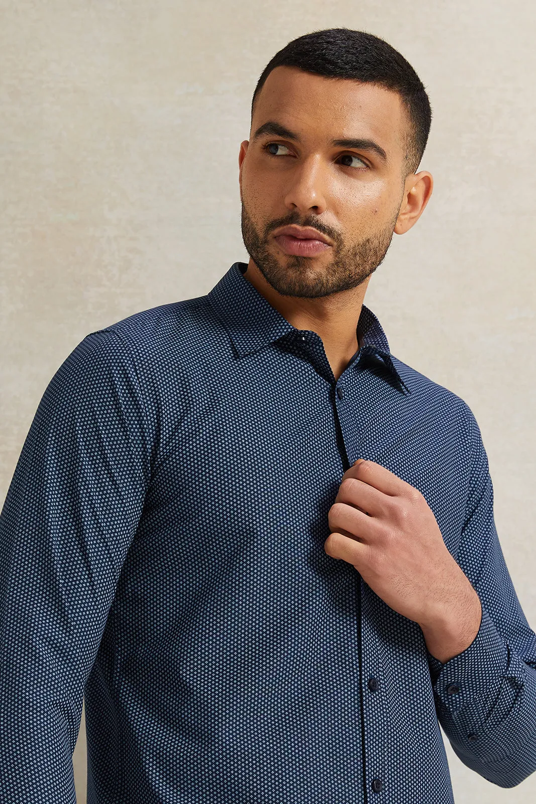 Men Navy Stand-Up Pack Shirt